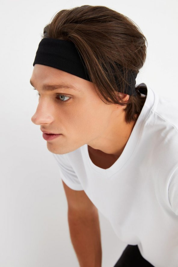 Siyah Erkek Pamuklu Penye, Kaymaz, Terletmez, Ultra Hafif, Spor Saç Bandı Bandana - 4