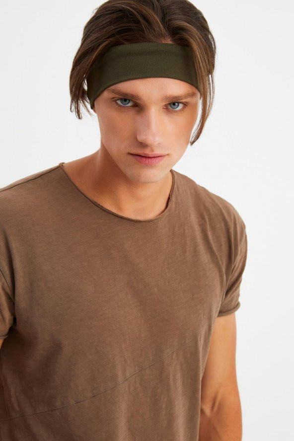 Haki Erkek Pamuklu Penye, Kaymaz, Terletmez, Ultra Hafif, Spor Saç Bandı Bandana - 5