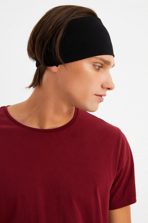 Siyah Erkek Pamuklu Penye, Kaymaz, Ultra Hafif, Spor Geniş Saç Bandı Bandana Buff - 5