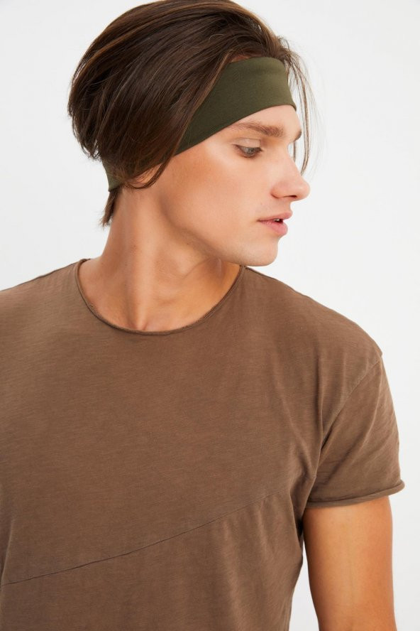 Haki Erkek Pamuklu Penye, Kaymaz, Terletmez, Ultra Hafif, Spor Saç Bandı Bandana - 6