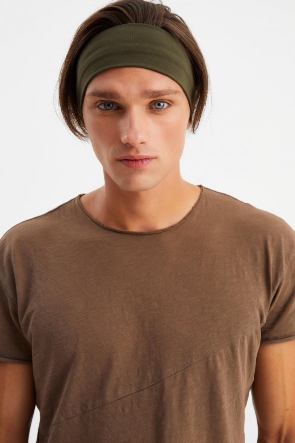Haki Erkek Pamuklu Penye, Kaymaz, Terletmez, Ultra Hafif, Spor Saç Bandı Bandana - 7