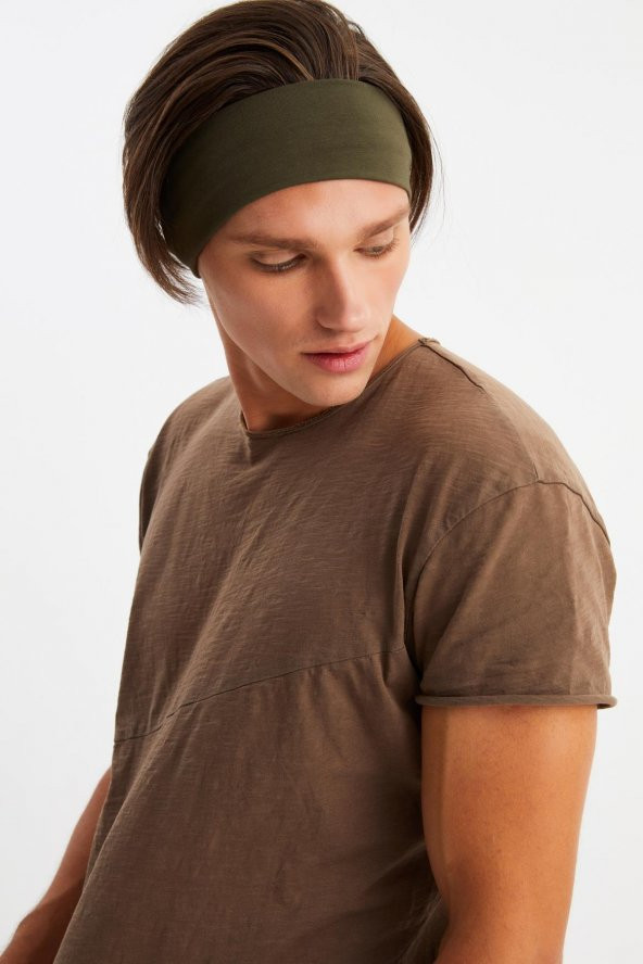 Haki Erkek Pamuklu Penye, Kaymaz, Terletmez, Ultra Hafif, Spor Saç Bandı Bandana - 9