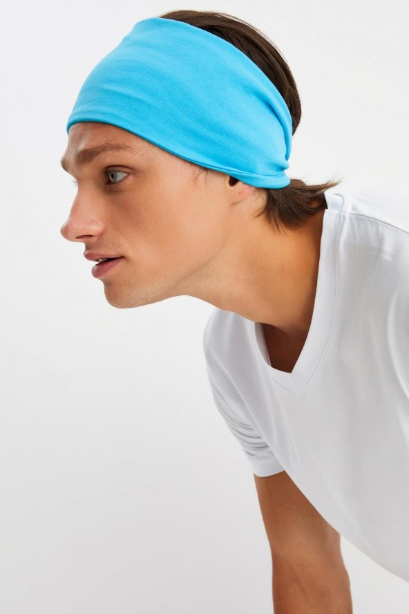 Aqua Erkek Pamuklu Penye, Kaymaz, Ultra Hafif, Spor Geniş Saç Bandı Bandana Buff - 4