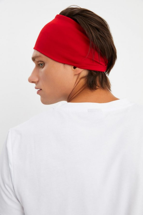 Kırmızı Erkek Pamuklu Penye, Kaymaz, Ultra Hafif, Spor Geniş Saç Bandı Bandana Buff - 5