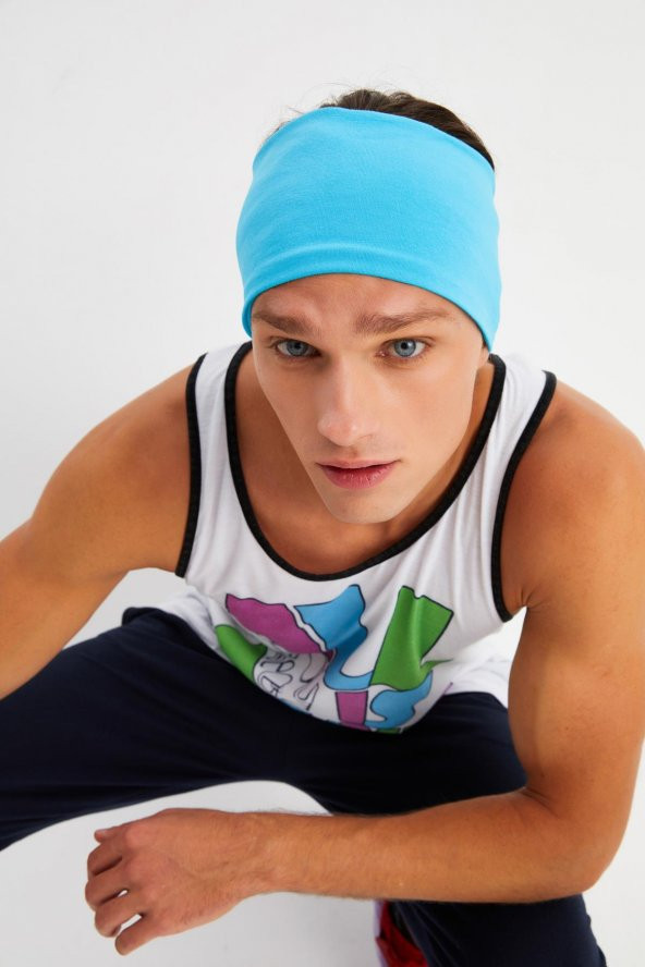 Aqua Erkek Pamuklu Penye, Kaymaz, Ultra Hafif, Spor Geniş Saç Bandı Bandana Buff - 8