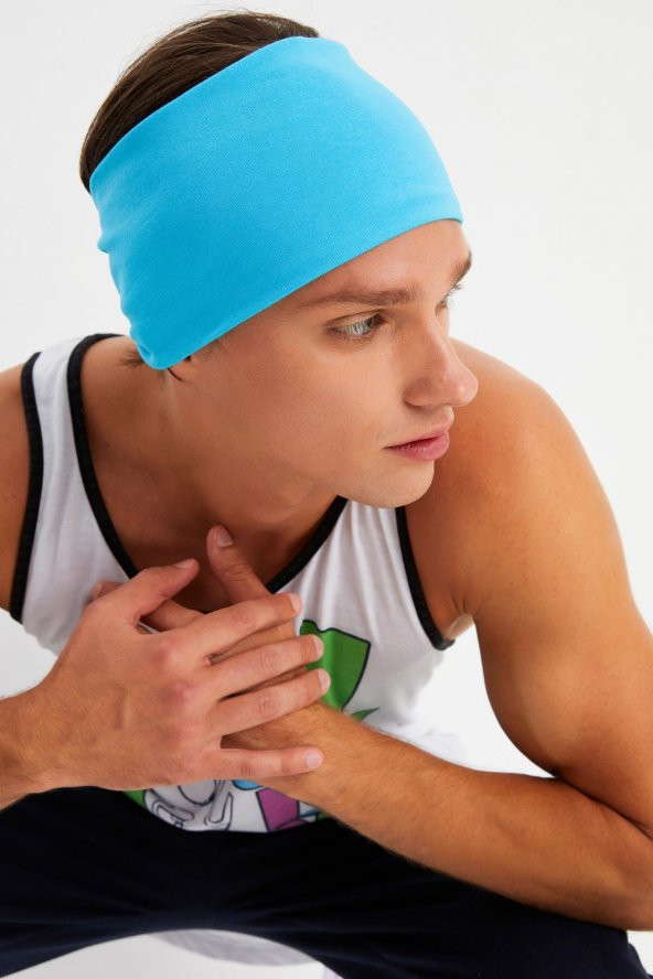 Aqua Erkek Pamuklu Penye, Kaymaz, Ultra Hafif, Spor Geniş Saç Bandı Bandana Buff - 9