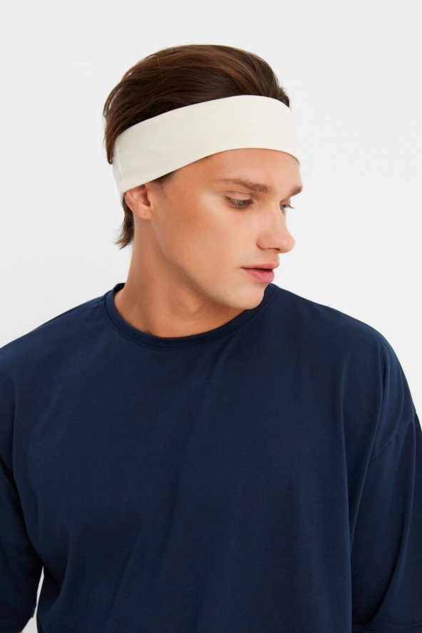 Bej Erkek Pamuklu Penye, Kaymaz, Terletmez, Ultra Hafif, Spor Saç Bandı Bandana