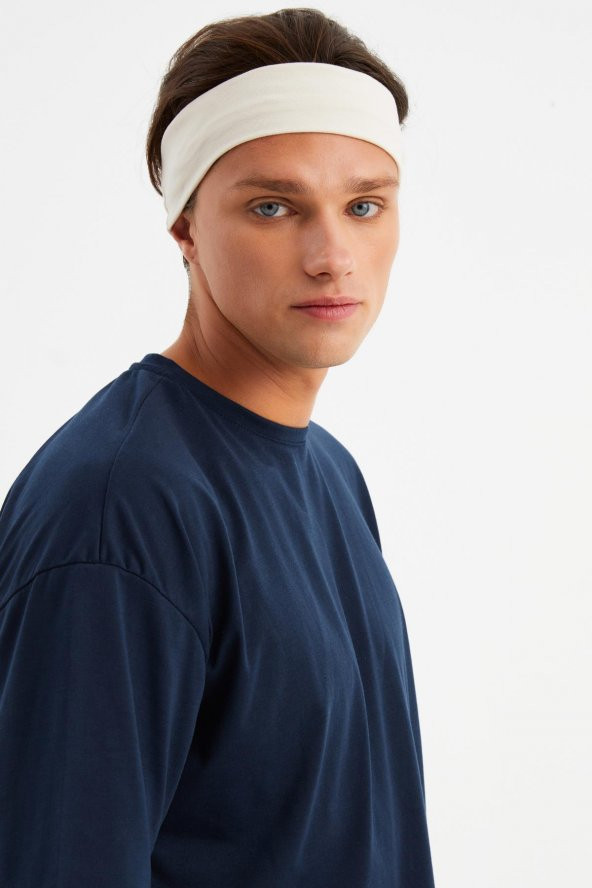 Bej Erkek Pamuklu Penye, Kaymaz, Terletmez, Ultra Hafif, Spor Saç Bandı Bandana - 2