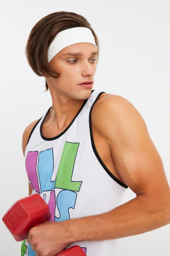 Beyaz Erkek Pamuklu Penye, Kaymaz, Terletmez, Ultra Hafif, Spor Saç Bandı Bandana - 4