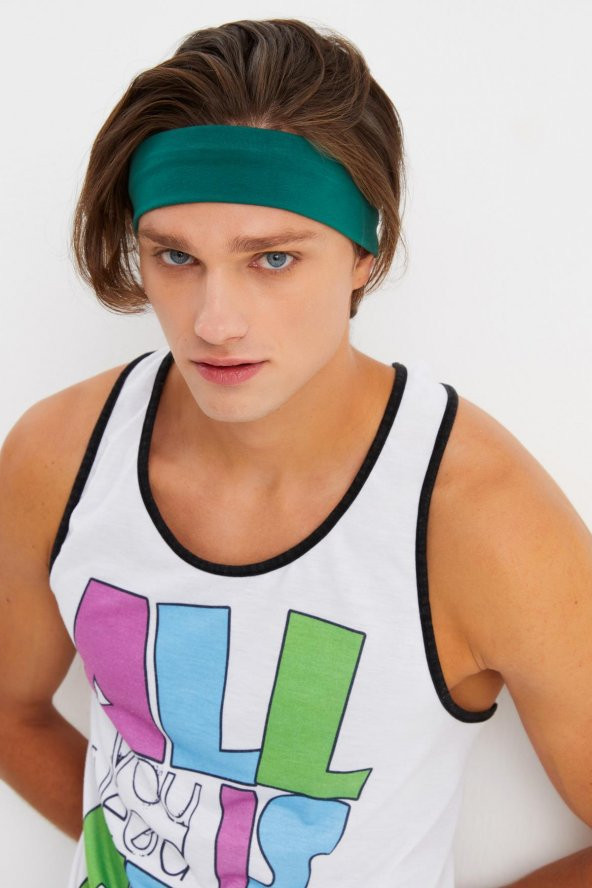Zümrüt Yeşil Erkek Pamuklu Penye, Kaymaz, Terletmez, Ultra Hafif, Spor Saç Bandı Bandana - 3