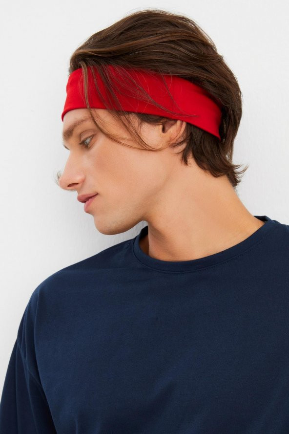 Kırmızı Erkek Pamuklu Penye, Kaymaz, Terletmez, Ultra Hafif, Spor Saç Bandı Bandana - 4