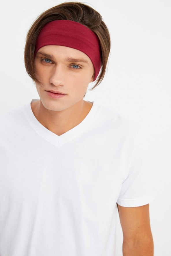 Bordo Erkek Pamuklu Penye, Kaymaz, Terletmez, Ultra Hafif, Spor Saç Bandı Bandana - 5