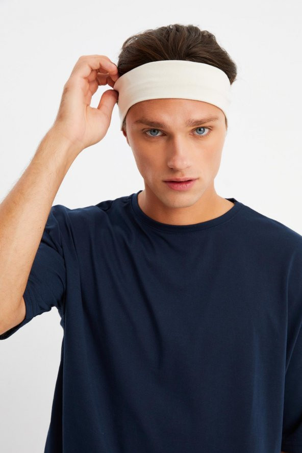 Bej Erkek Pamuklu Penye, Kaymaz, Terletmez, Ultra Hafif, Spor Saç Bandı Bandana - 5