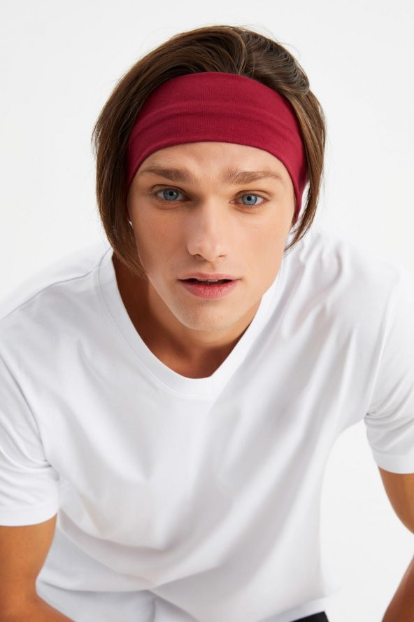 Bordo Erkek Pamuklu Penye, Kaymaz, Terletmez, Ultra Hafif, Spor Saç Bandı Bandana - 8