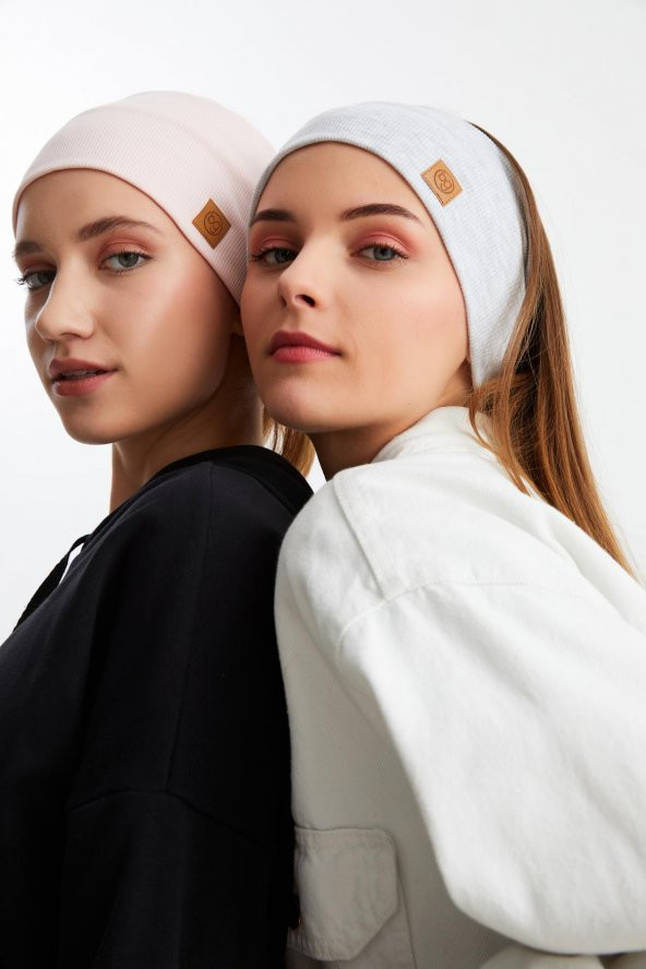 Pudra-Melanj 2'li Pamuklu Kaşkorse, Kaymaz, Terletmez, Ultra Hafif, Spor Saç Bandı Bandana Buff - Resim 2