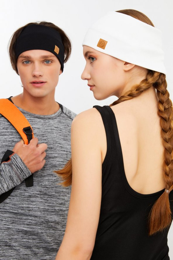 Siyah-Beyaz 2^li Pamuklu Kaşkorse, Kaymaz, Terletmez, Ultra Hafif, Spor Saç Bandı Bandana Buff - 3