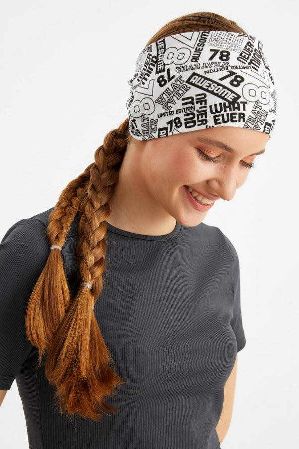 Beyaz-Turuncu 2'li ÇİFT TARAFLI kullanım alternatifli, Pamuklu Penye, Kaymaz, Hafif, Spor Saç Bandı Bandana - 5