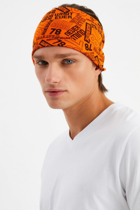 Beyaz-Turuncu 2'li ÇİFT TARAFLI kullanım alternatifli, Pamuklu Penye, Kaymaz, Hafif, Spor Saç Bandı Bandana - 7