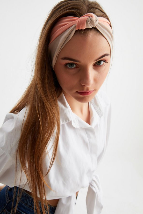 Bej-Somon Kadın Fenomen Style Pamuklu Penye, Kaymaz, Yumuşak, Esnek, Saç Bandı Bandana - 4