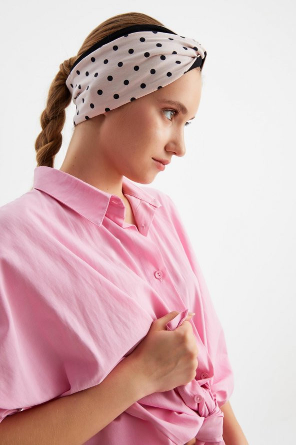 Pudra-Siyah  Kadın Trend Style Pamuklu Penye, Kaymaz, Yumuşak, Esnek, Saç Bandı Bandana - Resim 3