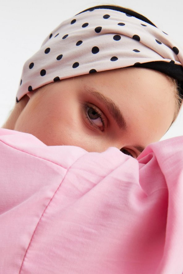 Pudra-Siyah  Kadın Trend Style Pamuklu Penye, Kaymaz, Yumuşak, Esnek, Saç Bandı Bandana - Resim 4