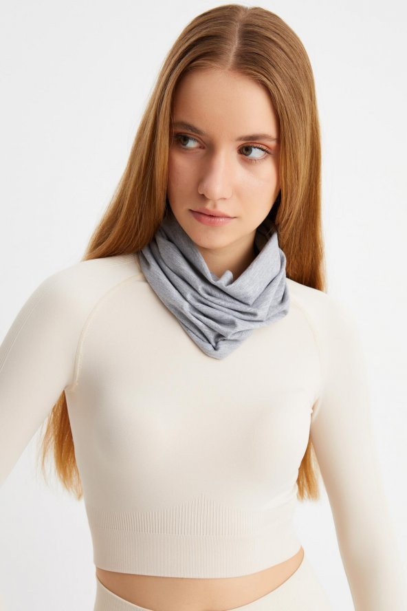 Açık Gri Kadın 4 fonksiyonlu Koruyucu, Pamuklu, Esnek, Terletmez, Bandana, Boyunluk, Buff, Maske - 3