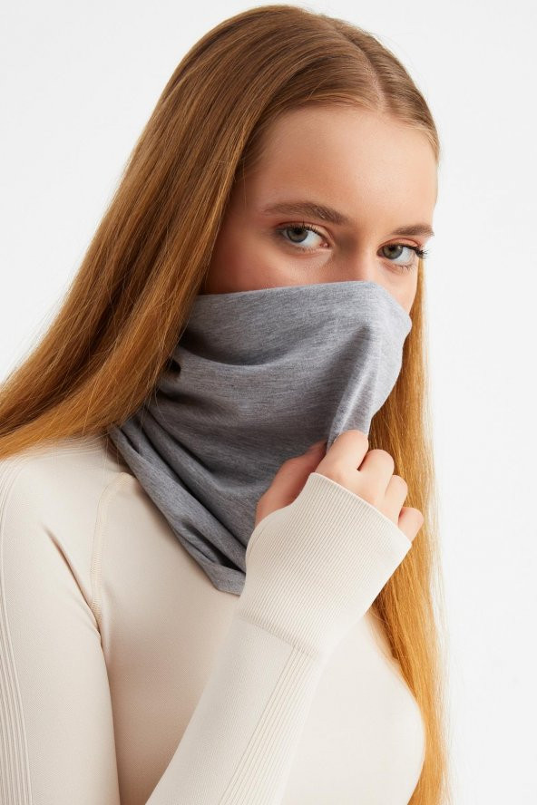 Açık Gri Kadın 4 fonksiyonlu Koruyucu, Pamuklu, Esnek, Terletmez, Bandana, Boyunluk, Buff, Maske - 4