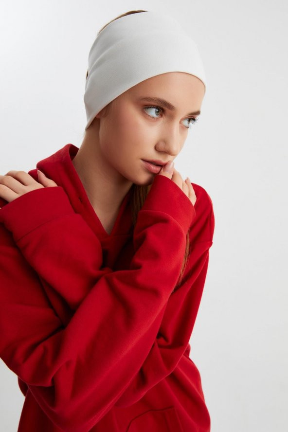 Beyaz Kadın Pamuklu Termal, Kaymaz, Terletmez, Ultra Hafif, Spor Saç Bandı Bandana Buff - 2