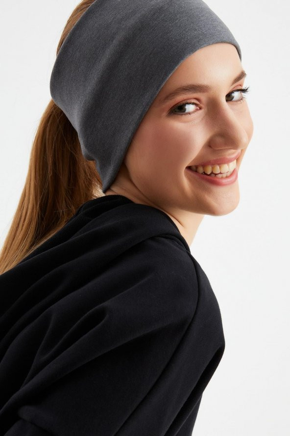 Açık Gri Kadın Pamuklu Termal, Kaymaz, Terletmez, Ultra Hafif, Spor Saç Bandı Bandana Buff - 2