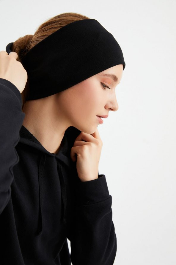 Siyah Kadın Pamuklu Termal, Kaymaz, Terletmez, Ultra Hafif, Spor Saç Bandı Bandana Buff - Resim 2