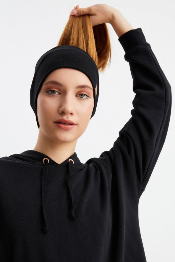 Siyah Kadın Pamuklu Termal, Kaymaz, Terletmez, Ultra Hafif, Spor Saç Bandı Bandana Buff - Resim 3