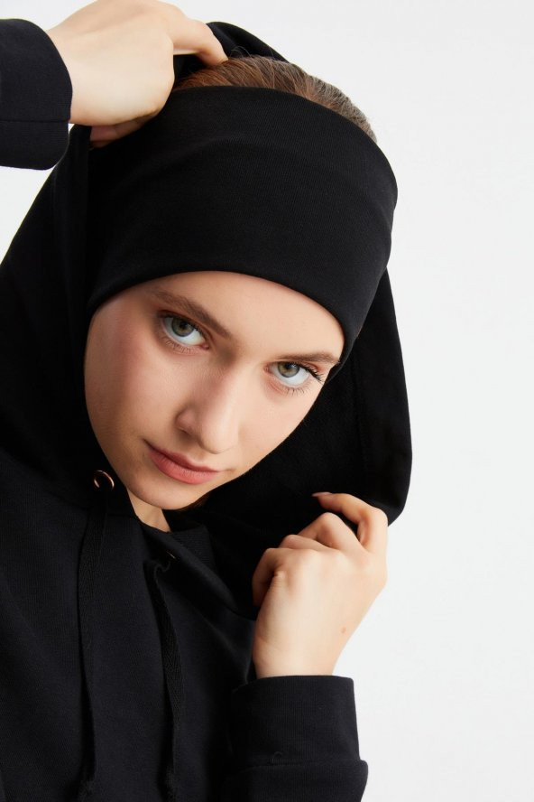 Siyah Kadın Pamuklu Termal, Kaymaz, Terletmez, Ultra Hafif, Spor Saç Bandı Bandana Buff - Resim 5