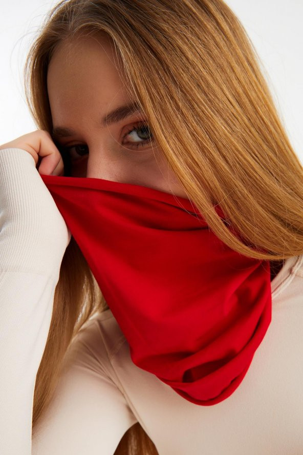 Kırmızı Kadın 4 fonksiyonlu Koruyucu, Pamuklu, Esnek, Terletmez, Bandana, Boyunluk, Buff, Maske - 4