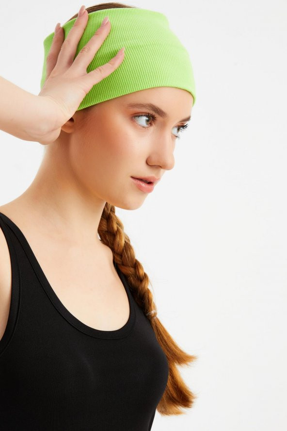 Fıstık Yeşil Kadın Pamuklu Kaşkorse, Kaymaz, Terletmez, Ultra Hafif, Spor Saç Bandı Bandana Buff - 4