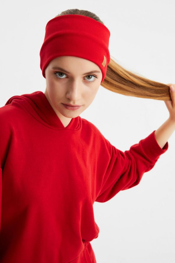 Kırmızı Kadın Pamuklu Kaşkorse, Kaymaz, Terletmez, Ultra Hafif, Spor Saç Bandı Bandana Buff - Resim 2
