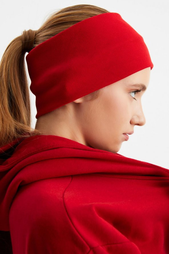 Kırmızı Kadın Pamuklu Kaşkorse, Kaymaz, Terletmez, Ultra Hafif, Spor Saç Bandı Bandana Buff - Resim 3