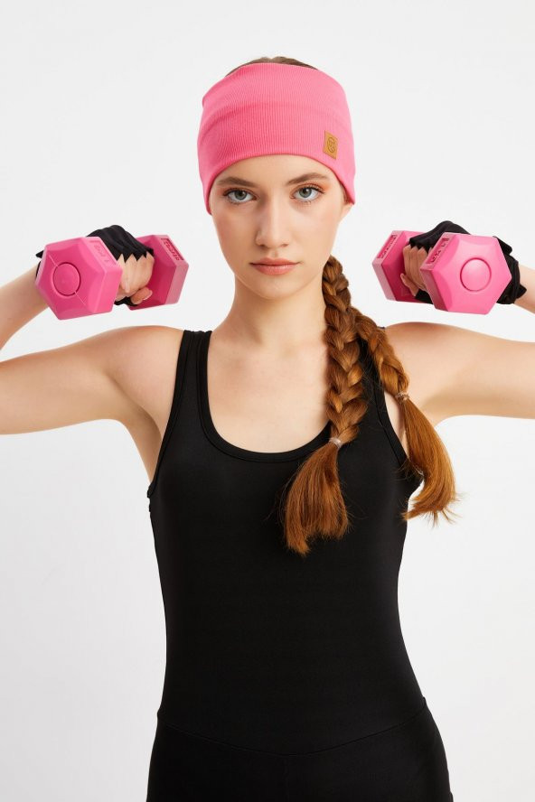 Pembe Kadın Pamuklu Kaşkorse, Kaymaz, Terletmez, Ultra Hafif, Spor Saç Bandı Bandana Buff - Resim 2