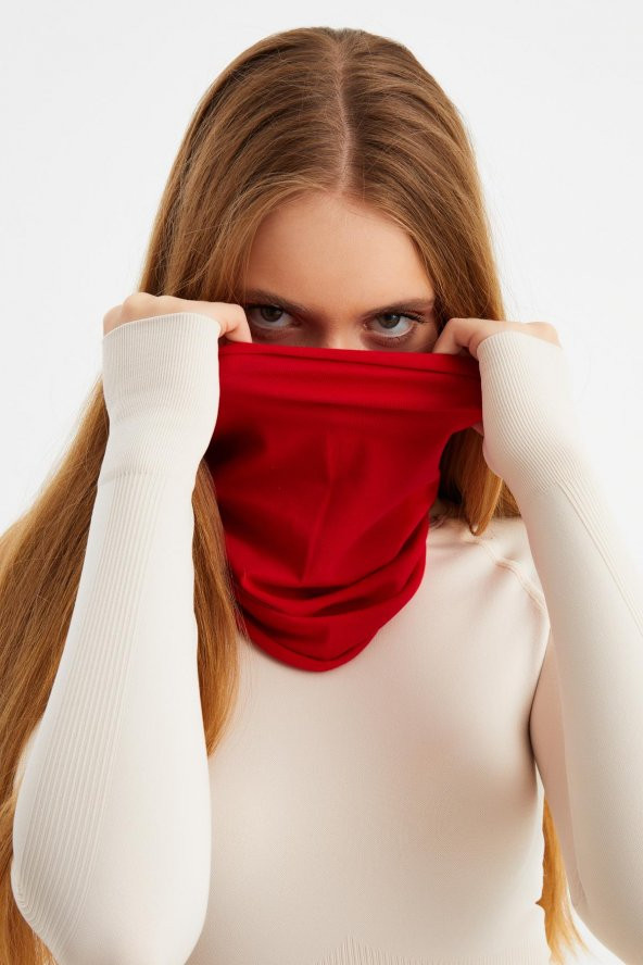 Kırmızı Kadın 4 fonksiyonlu Koruyucu, Pamuklu, Esnek, Terletmez, Bandana, Boyunluk, Buff, Maske - 8