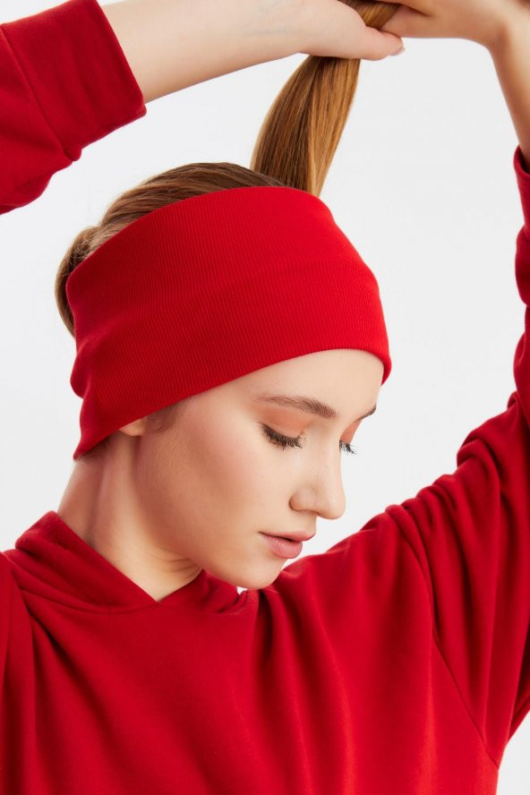 Kırmızı Kadın Pamuklu Kaşkorse, Kaymaz, Terletmez, Ultra Hafif, Spor Saç Bandı Bandana Buff - Resim 4