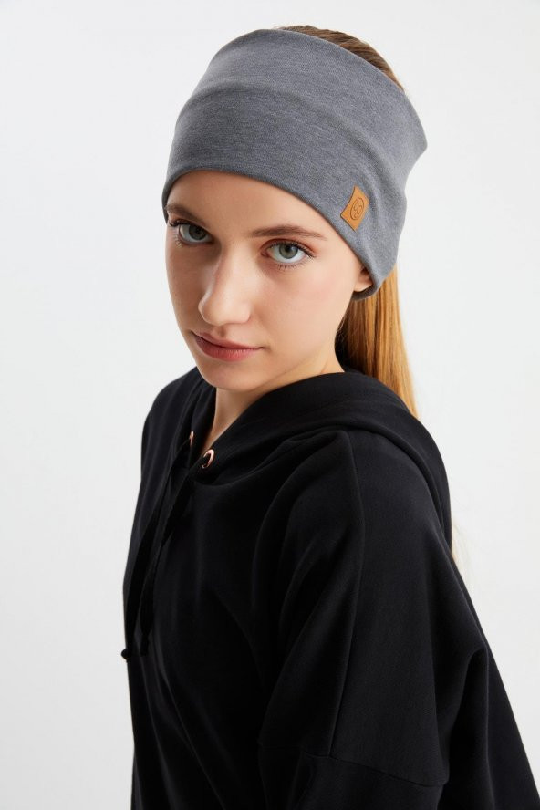 Açık Gri Kadın Pamuklu Termal, Kaymaz, Terletmez, Ultra Hafif, Spor Saç Bandı Bandana Buff - 5