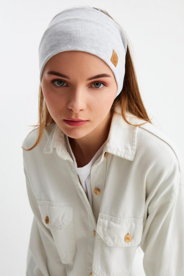 Açık Gri Kadın Pamuklu Kaşkorse, Kaymaz, Terletmez, Ultra Hafif, Spor Saç Bandı Bandana Buff - 2