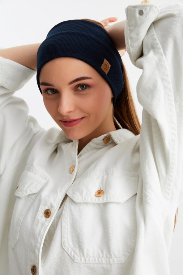 Lacivert Kadın Pamuklu Kaşkorse, Kaymaz, Terletmez, Ultra Hafif, Spor Saç Bandı Bandana Buff ürün görseli 1