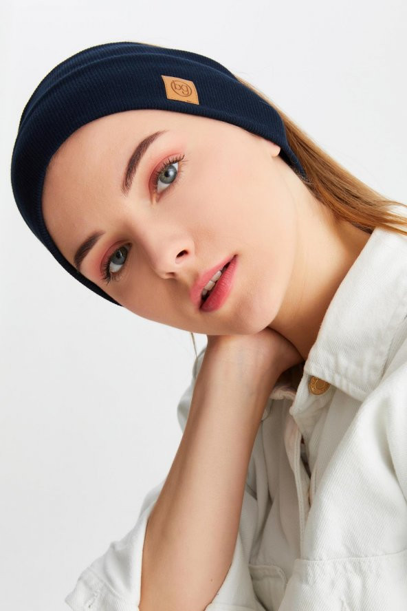 Lacivert Kadın Pamuklu Kaşkorse, Kaymaz, Terletmez, Ultra Hafif, Spor Saç Bandı Bandana Buff - Resim 2