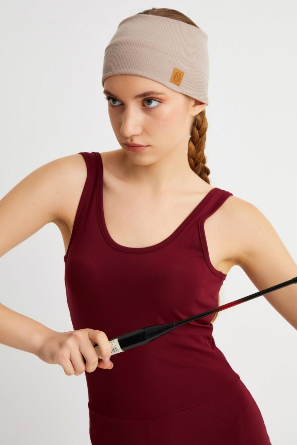 Bej Kadın Pamuklu Kaşkorse, Kaymaz, Terletmez, Ultra Hafif, Spor Saç Bandı Bandana Buff - Resim 2