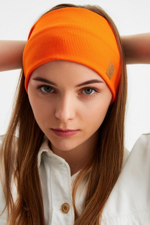 Turuncu Kadın Pamuklu Kaşkorse, Kaymaz, Terletmez, Ultra Hafif, Spor Saç Bandı Bandana Buff - 3