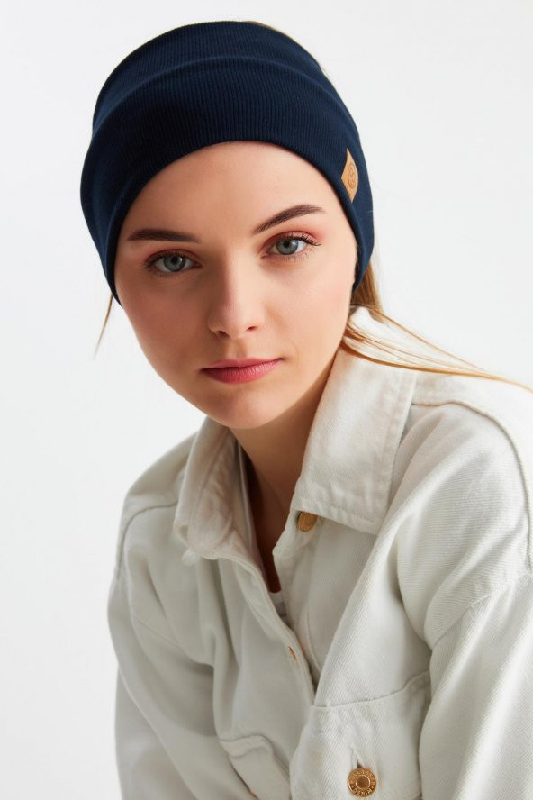 Lacivert Kadın Pamuklu Kaşkorse, Kaymaz, Terletmez, Ultra Hafif, Spor Saç Bandı Bandana Buff - Resim 4