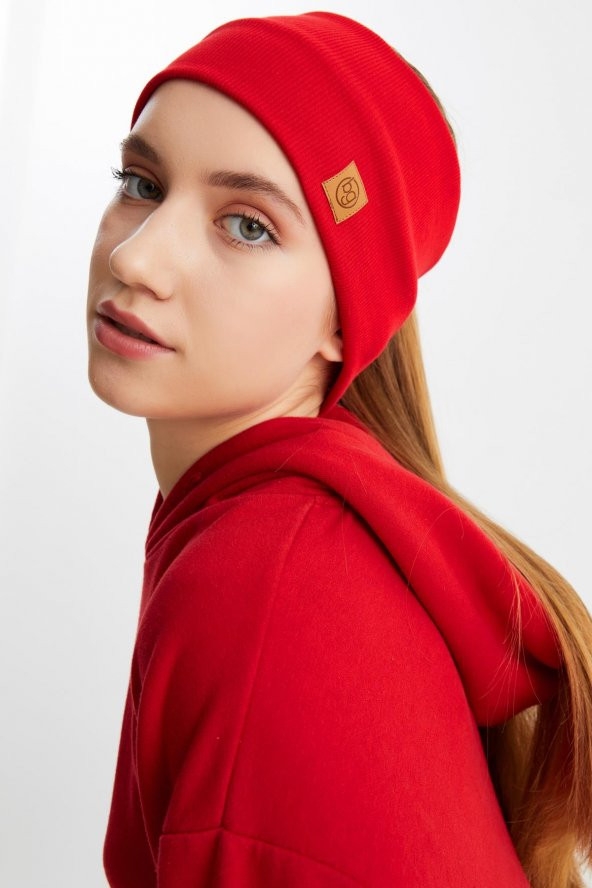 Kırmızı Kadın Pamuklu Kaşkorse, Kaymaz, Terletmez, Ultra Hafif, Spor Saç Bandı Bandana Buff - Resim 5
