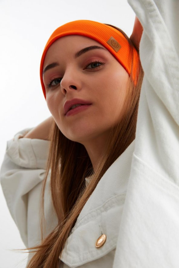 Turuncu Kadın Pamuklu Kaşkorse, Kaymaz, Terletmez, Ultra Hafif, Spor Saç Bandı Bandana Buff - 5