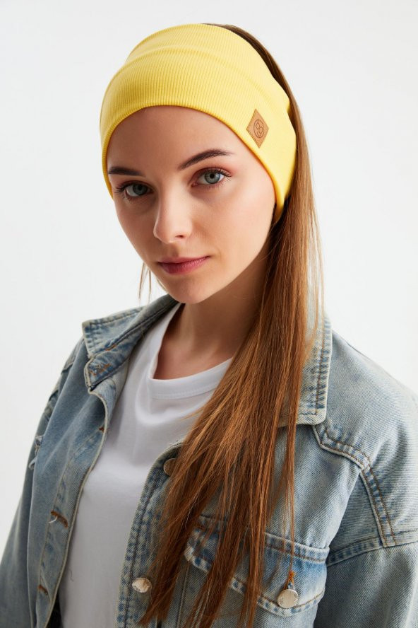 Sarı Kadın Pamuklu Kaşkorse, Kaymaz, Terletmez, Ultra Hafif, Spor Saç Bandı Bandana Buff - 3