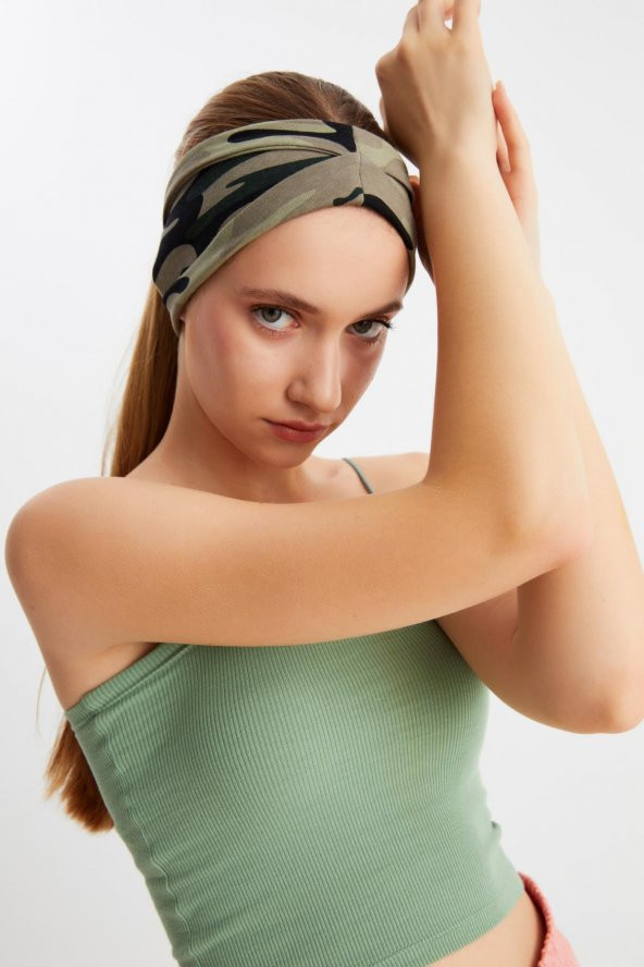 Kamuflaj Kadın ÇİFT TARAFLI kullanım alternatifli, Pamuklu Penye, Kaymaz, Hafif, Spor Saç Bandı Bandana - 1
